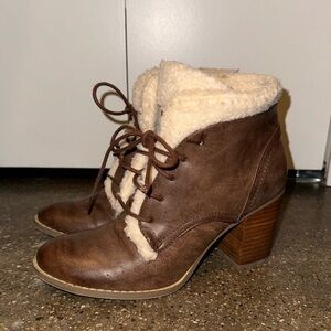 Brown Bootie Heels with Fur
